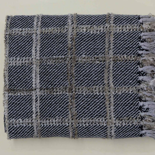 Black and Cream Ornamental Cotton Poly Yarn Dye Handwoven Throw (62" x 50")