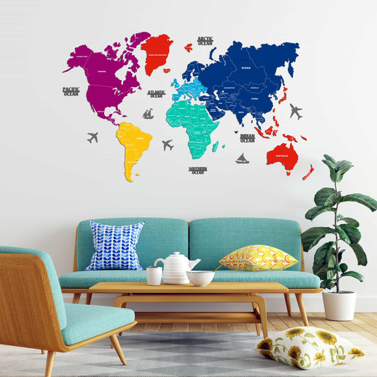 2D Color World Map Wood