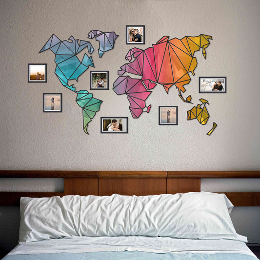 Wooden Map of World Multicolored