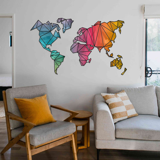 Multi colored World Map Wall Art