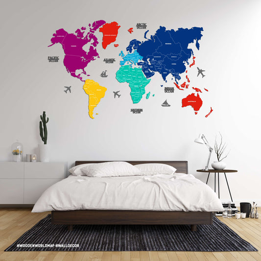 2D Wood World Map Colors