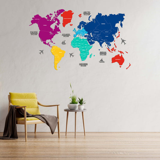 2D Wooden World Map Color
