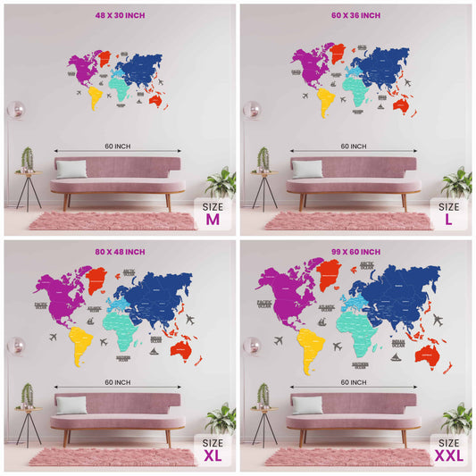 2D Colored World Map for Wall