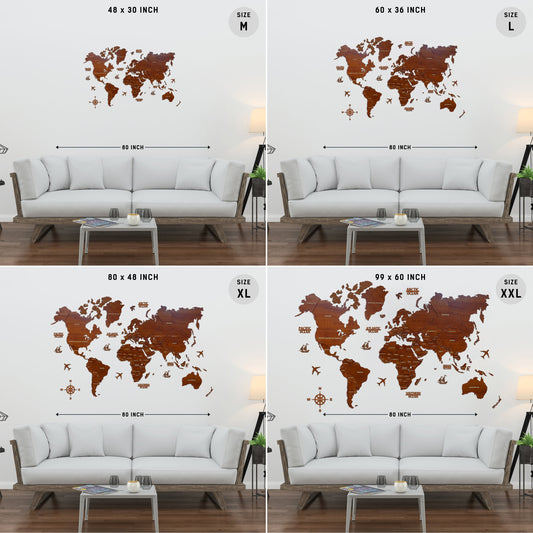 3d world map with countries brown