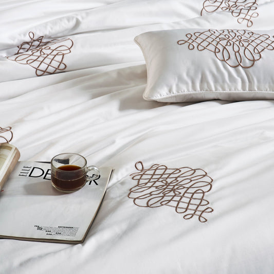 Beige embroidered duvet with cushion cover