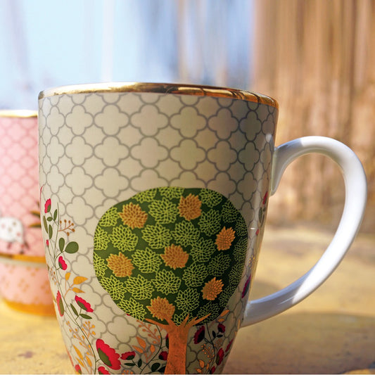 Pichwai Coffee Mugs | 24k Gold Plated Coffee Mug | Green | Set of 2