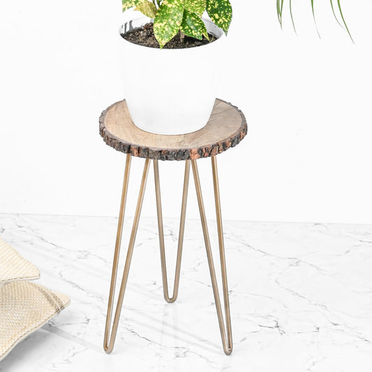 Wooden Bark Plant Table Small Side Table