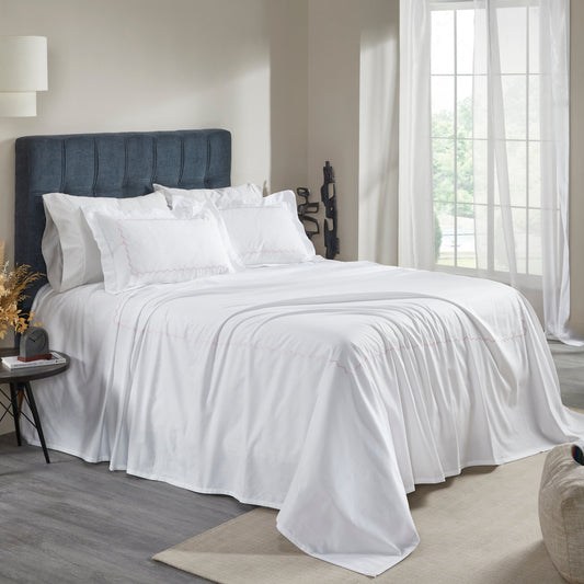 Birch pink Embroidered White Bedsheet Set