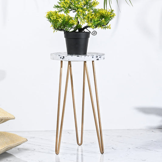 White Speckled Wooden Plant Stand Outdoor