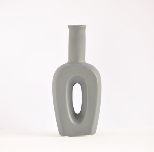 grey hollow linear ceramic vase