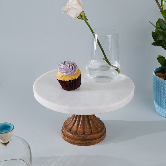 White Marble and Wood Cake Stand | Cup Cake Stand