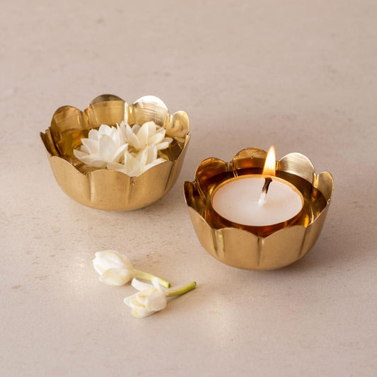 Festive Brass Tiny Urli Floaters | Small Decorative Brass Bowl Set of 10