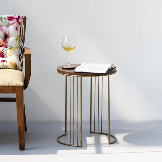 Stripe Wooden Side Table | Round Corner Table for Living Room