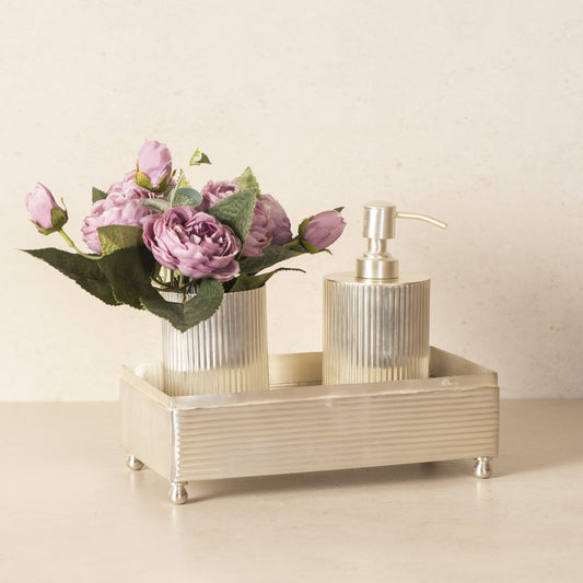 Ripple Cut Elegant Bathroom Set | Silver Brass Bathroom Accessories Set of 3