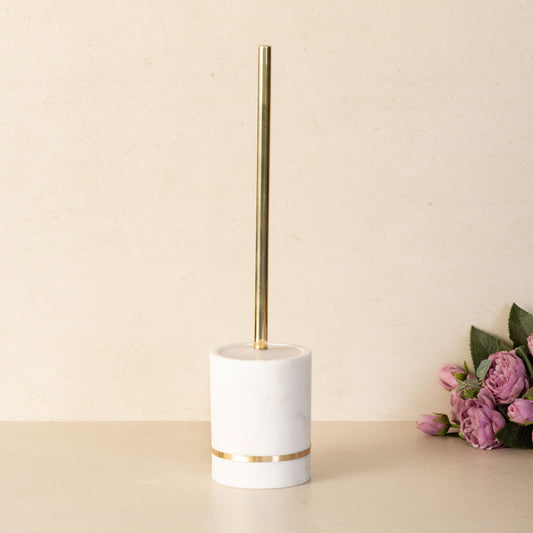Aurelia Marble And Brass Toilet Brush Cleaner | Round Toilet Brush with Holder