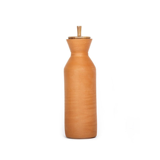 terracotta bottle with wooden spin top