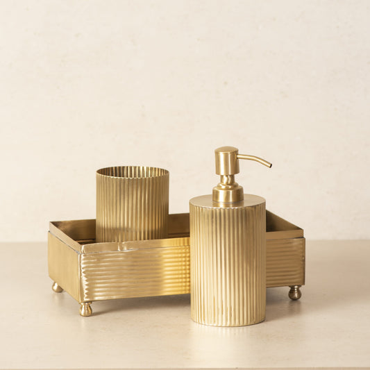Ripple Cut Brass Bathroom Set | Matte Gold Bathroom Accessories Set of 3