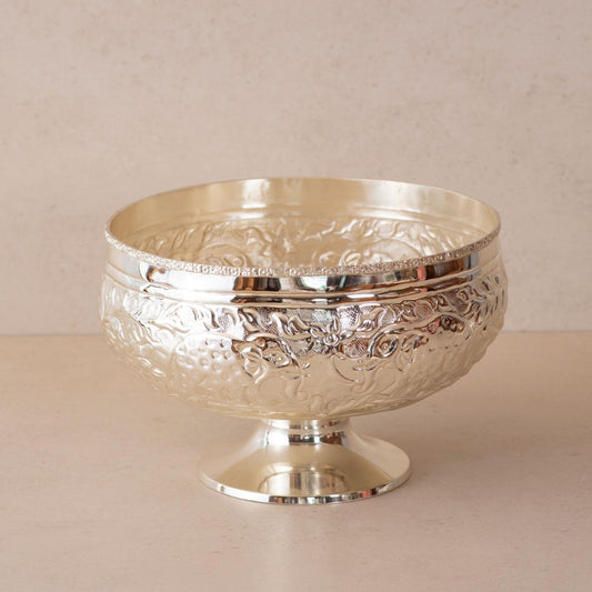 Enchanted Forest Brass Urli | Silver Plated Decorative Bowl