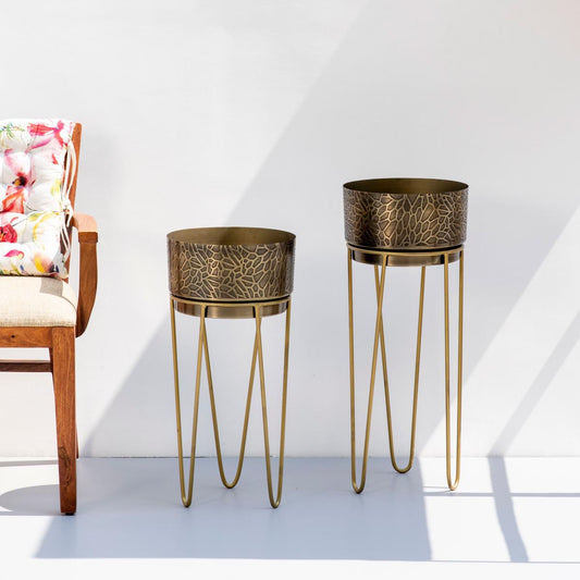 Gold Metal Planters for living room Set of 2