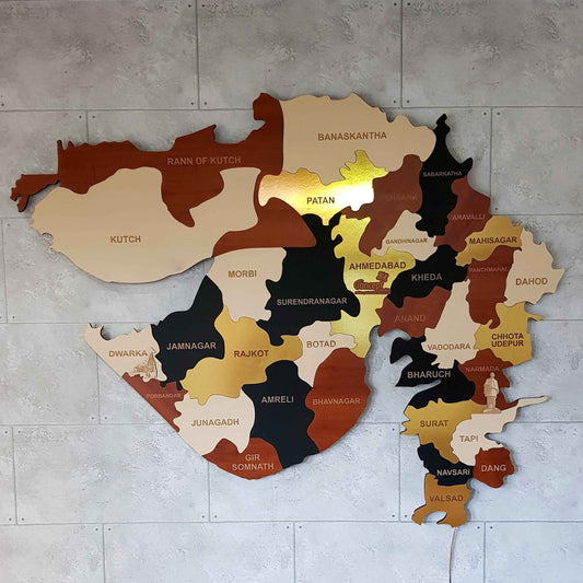 Gujarat Wooden Multi Colored Map 3D for Wall Decor