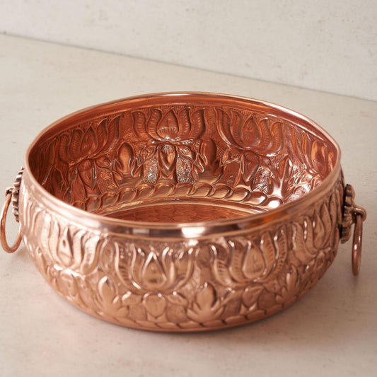 Heritage Lotus Urli Bowl for Home Decor | Copper Tea Light Candle Holder