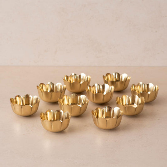 Festive Brass Tiny Urli Floaters | Small Decorative Brass Bowl Set of 10