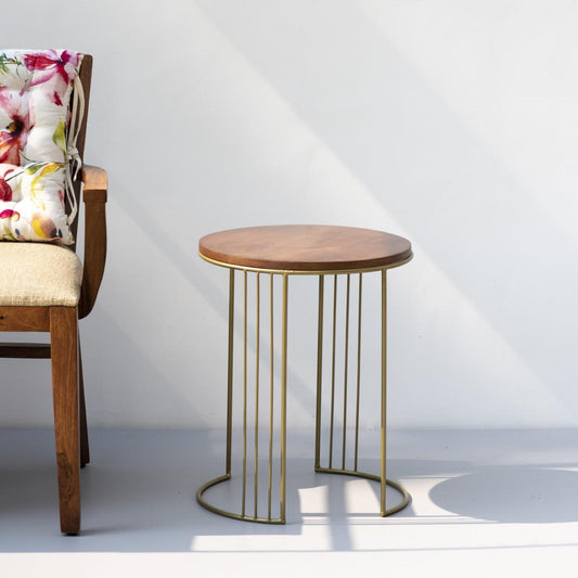 Stripe Wooden Side Table | Round Corner Table for Living Room