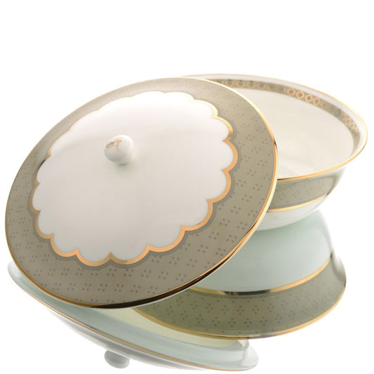 green design ceramic serving bowl with lid