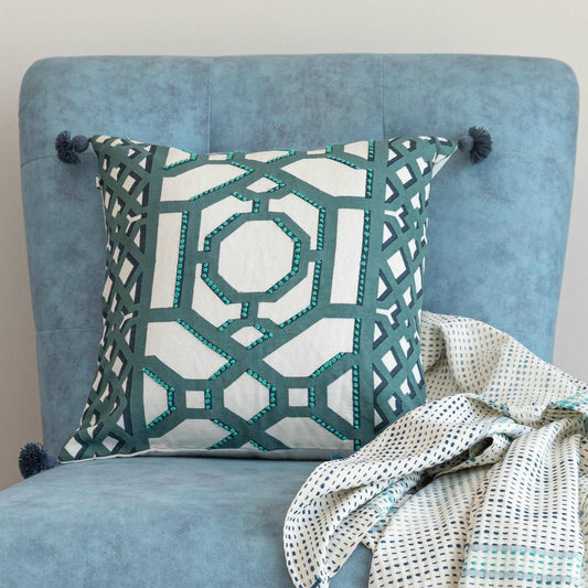 Square cushion cover with tassels
