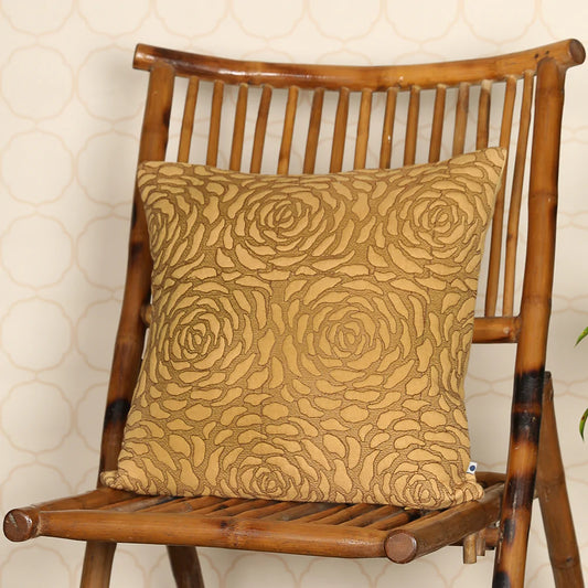Square yellow cushion on wooden chair