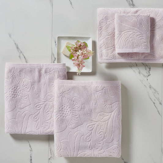 Top view of rose color towel set 