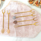 Brass cocktail forks with moonstone tails