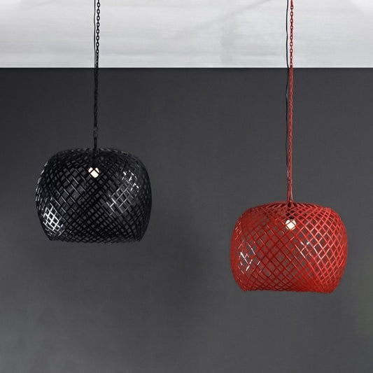 woven ball cage red and black pendant light