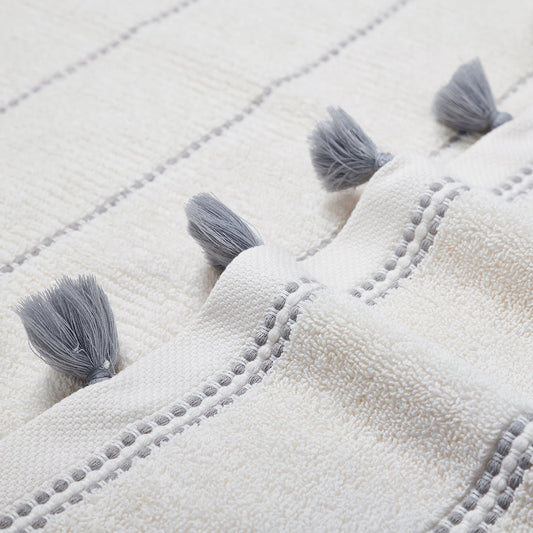 Close and detailed view of egret colored towel