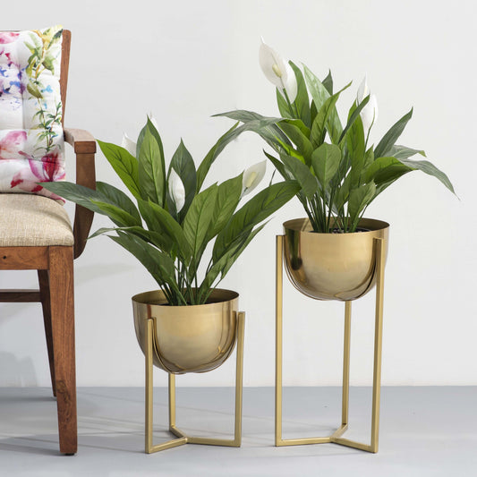 Gold Swing Planter Pots Set of 2 | Metal Planters for Indoor Plants