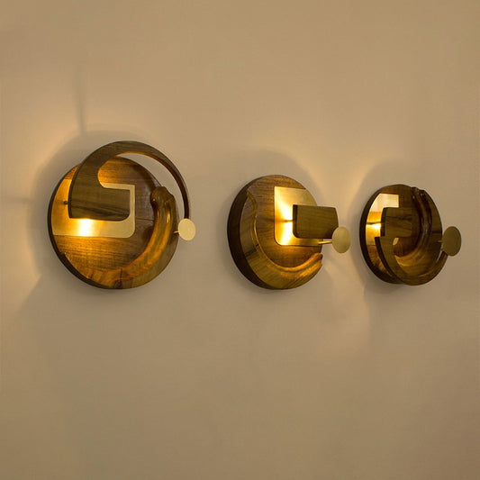 Illuminated three wooden wall lamps