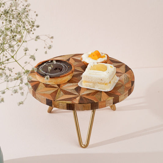 Geometric Wooden Cake Stand | Single Tiered Dessert Stand