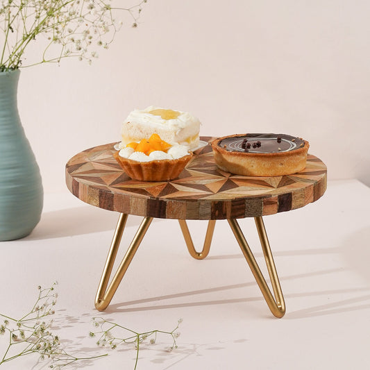 Geometric Wooden Cake Stand | Single Tiered Dessert Stand