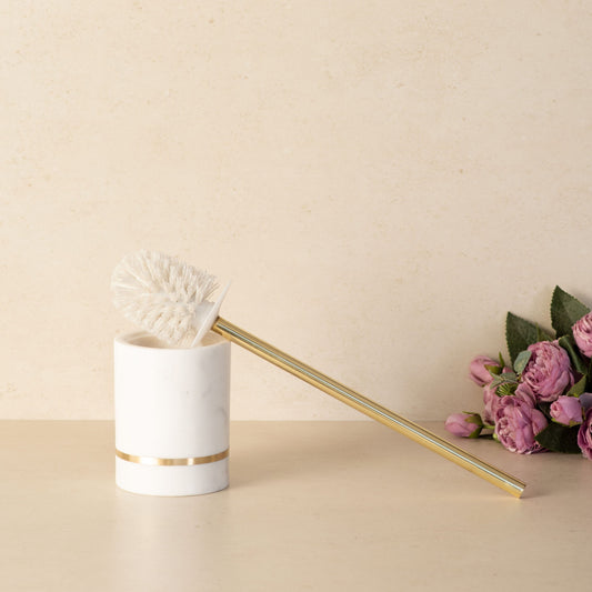 Aurelia Marble And Brass Toilet Brush Cleaner | Round Toilet Brush with Holder