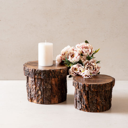 Wooden Bark Risers | Wooden Candle Holders | Set of 2
