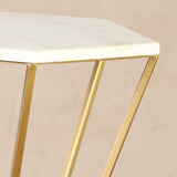 Side table with white marble top and gold metal frame