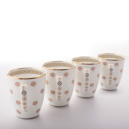 4 Pichwai white bone china coffee mugs