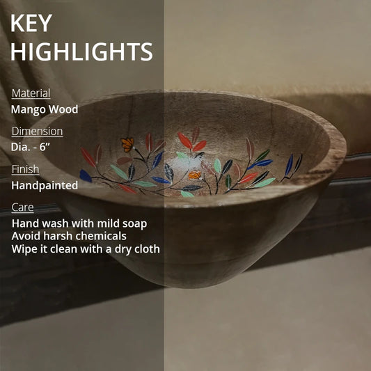 key highlights of a Hand painted wood bowl