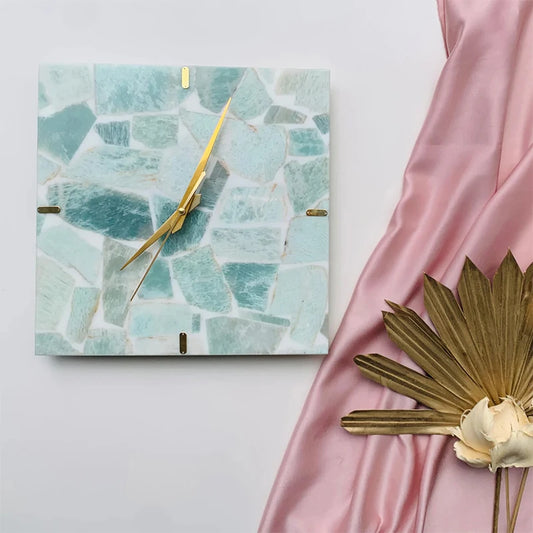 Amazonite Stone Square Wall Clock | Modern Wall Clock for Home