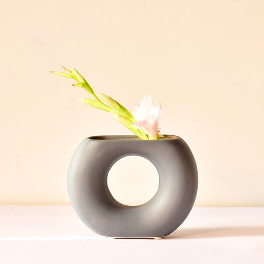 grey ceramic flower vase