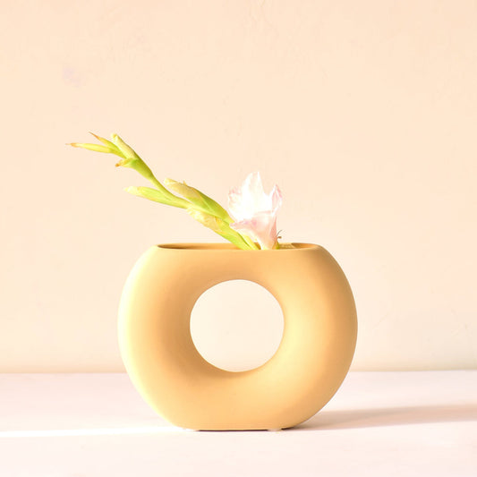 half donut yellow vase in ceramic