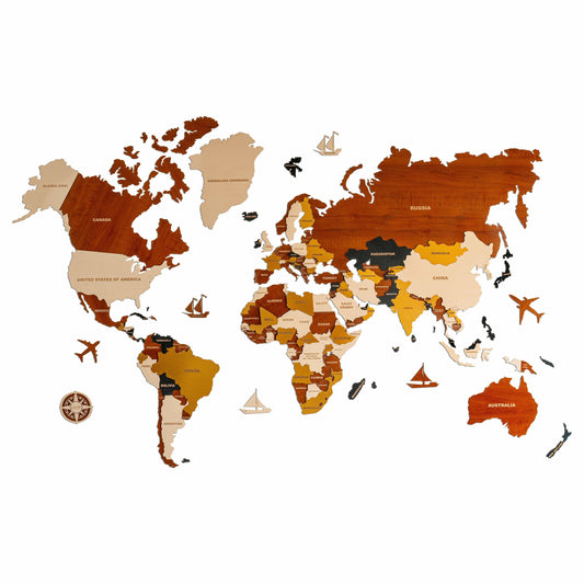 World Map 3D | Multilayered Wooden World Map for Wall