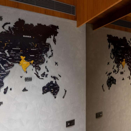 Wooden World Map 3D Black & Yellow