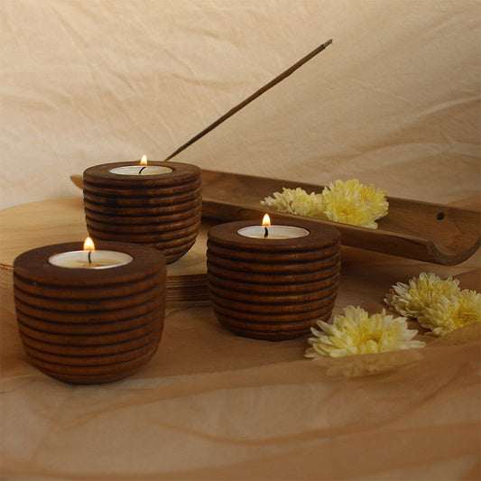  Wooden Bowl Tea Light Candle Holders
