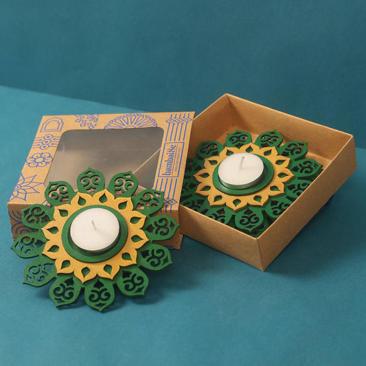 Mandala Tealight Candle Holder | Festive Candle Set of 2 - Royal Green